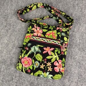 Vera Bradley Botanica Floral Quilted Cotton Hipster Crossbody Bag Black Pink